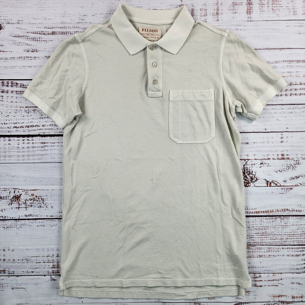 Filson Cedar‎ River Polo Shirt Mens Extra Small XS Oyster Cream Khaki Pique Knit